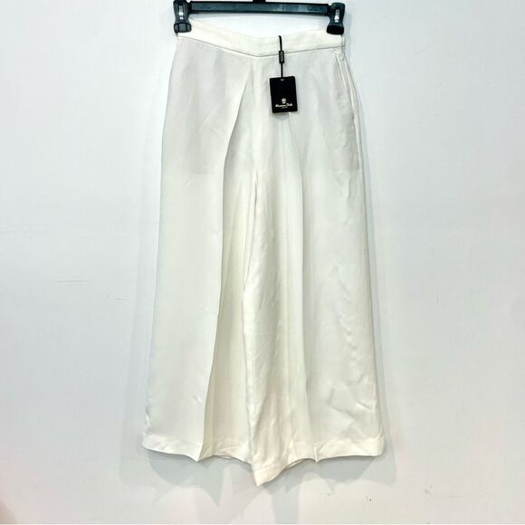 Massimo Dutti White Crisp Palazzo Wide leg High Rise Pants sz 4US - Picture 1 of 12